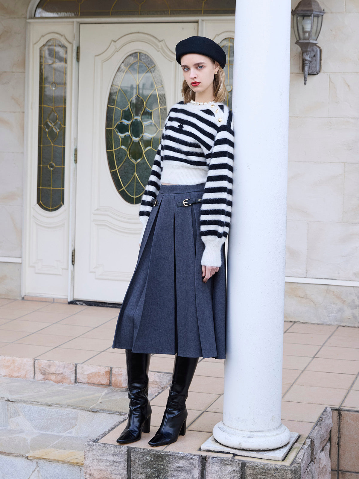 ベルトディテールプリーツスカート