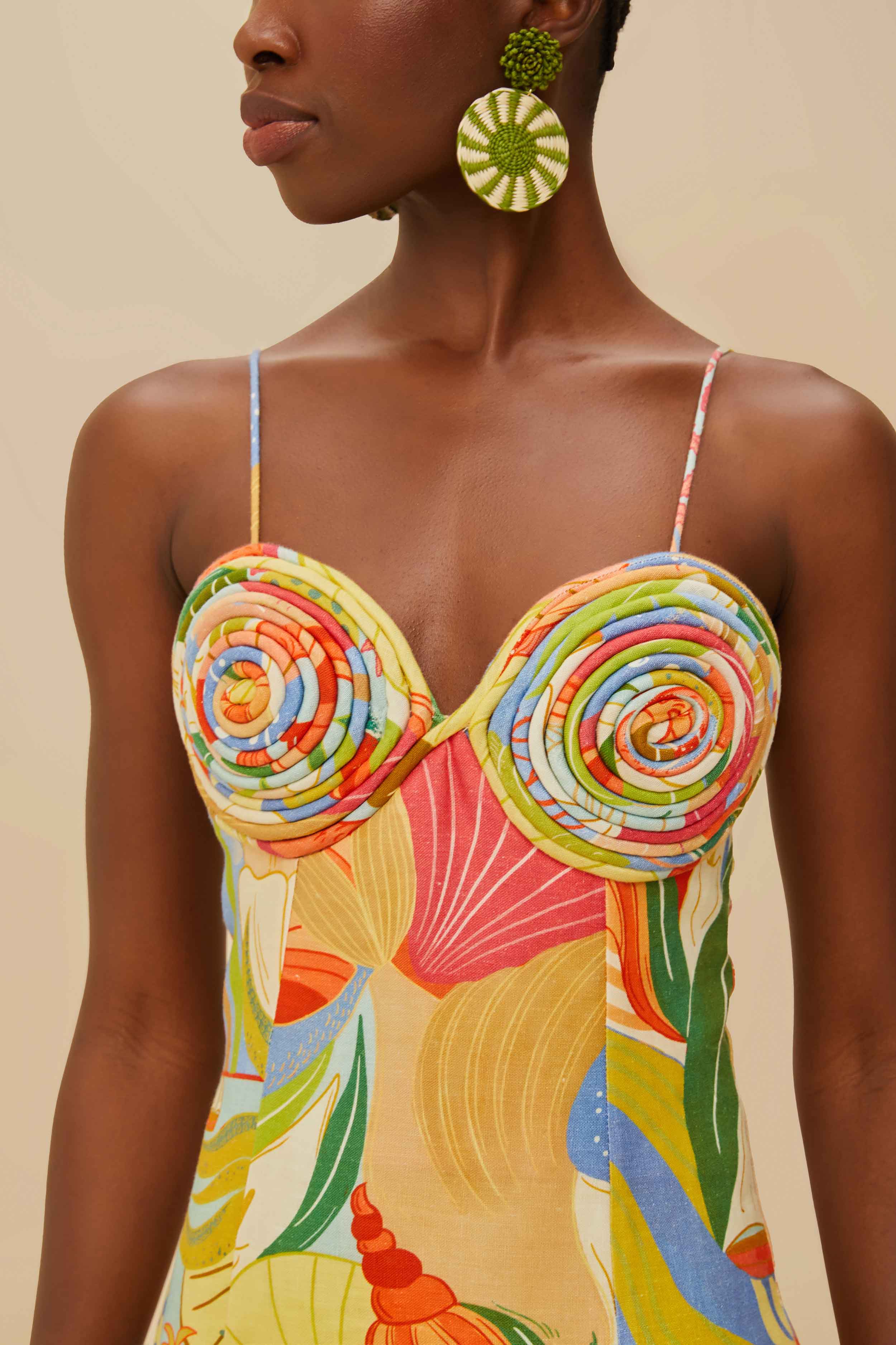 Multicolor Ocean View Twisted Cups Euroflax™ Premium Linen Midi