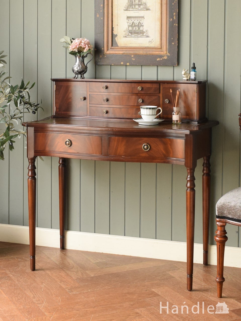 英国スタイルの家具、大人のアンティークのデスク（書机）(j-1460-f