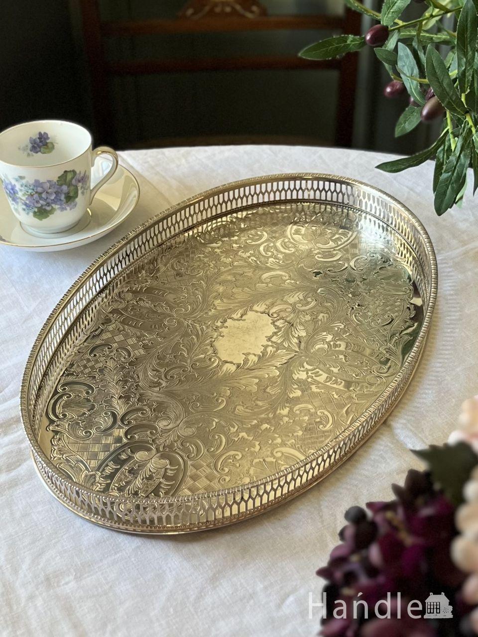 アンティークのトレイ、象嵌が美しい木製トレイ(m-7152-z