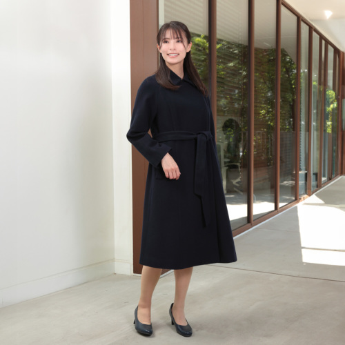 純日本製 純国産 メリノウール100％ お母様用比翼仕立て濃紺コート