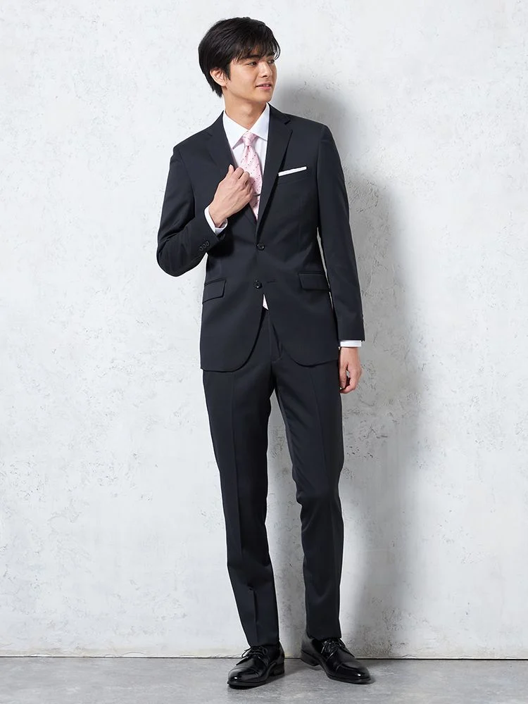 上下ウォッシャブル】スーツ 2つボタン ツーパンツ ネイビー無地 脚長