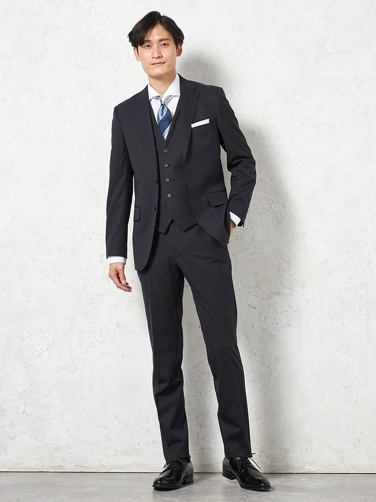 ウール混】スリーピーススーツ 2つボタン 2WAYストレッチ