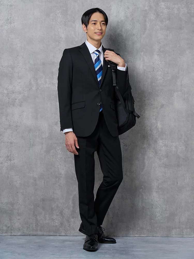 2WAYストレッチ】2つボタン スーツ ブラック シャドウストライプ