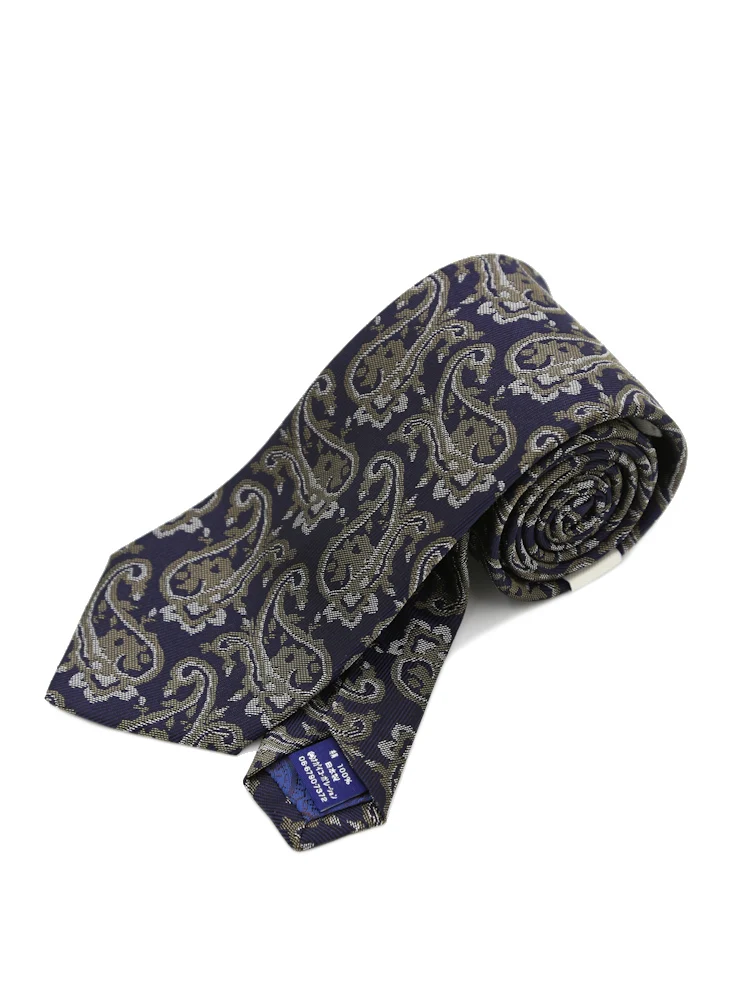 ブラウン 【シルク100％】ネクタイ レギュラー 日本製生地 ペイズリー