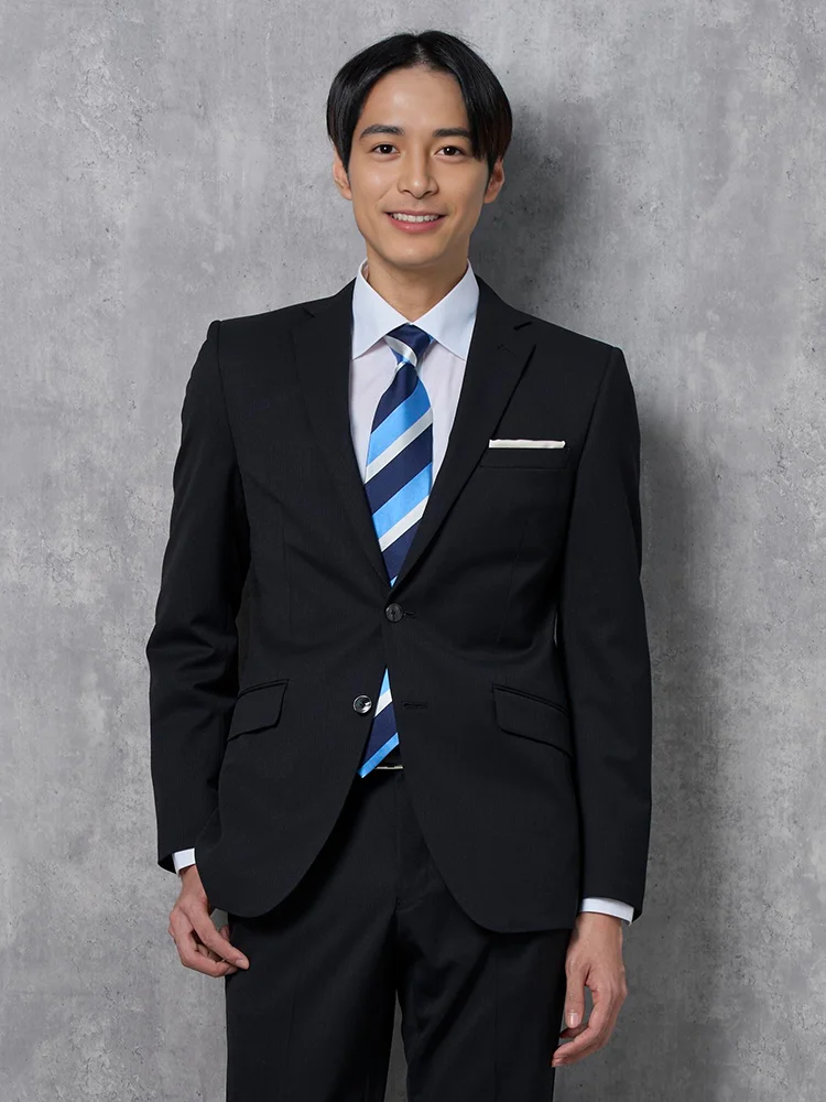 2WAYストレッチ】2つボタン スーツ ブラック シャドウストライプ