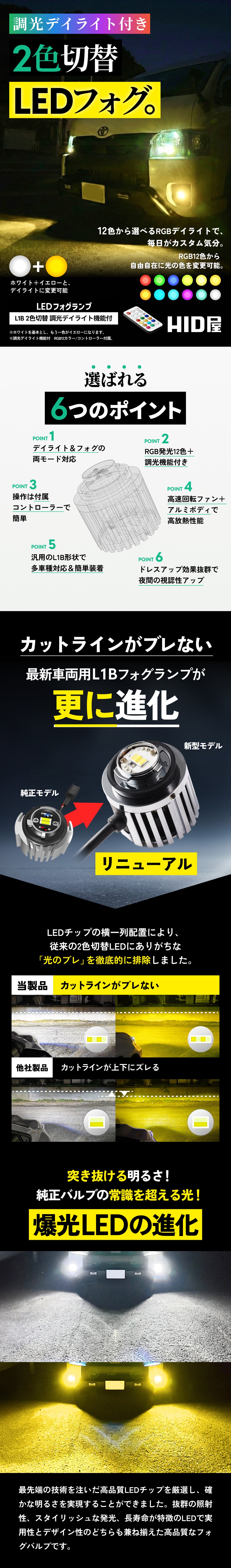 LED フォグランプ L1B 2色切替 デイライト付き ホワイト イエロー