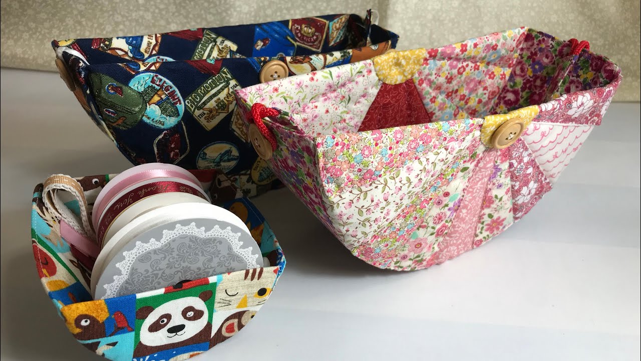 パッチワーク風 “ゆりかご” みたいな小物入れ ☆ Patchwork style. An