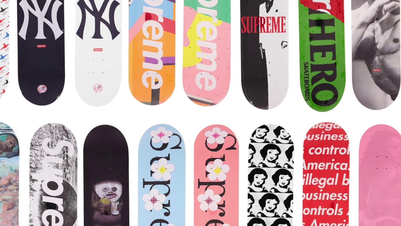 A collection of 131 Supreme skateboard decks at Modern