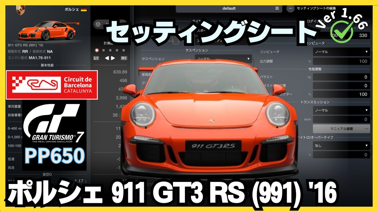 GT7［セッティングシート］ポルシェ 911 GT3 RS (991) '16｜ポルシェ
