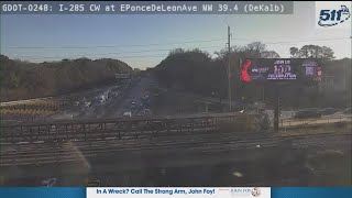 Fiery crash on I-285 blocks traffic - YouTube