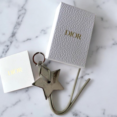 Christian Dior Star Key Chain Ring Charm Leather Silver 2024