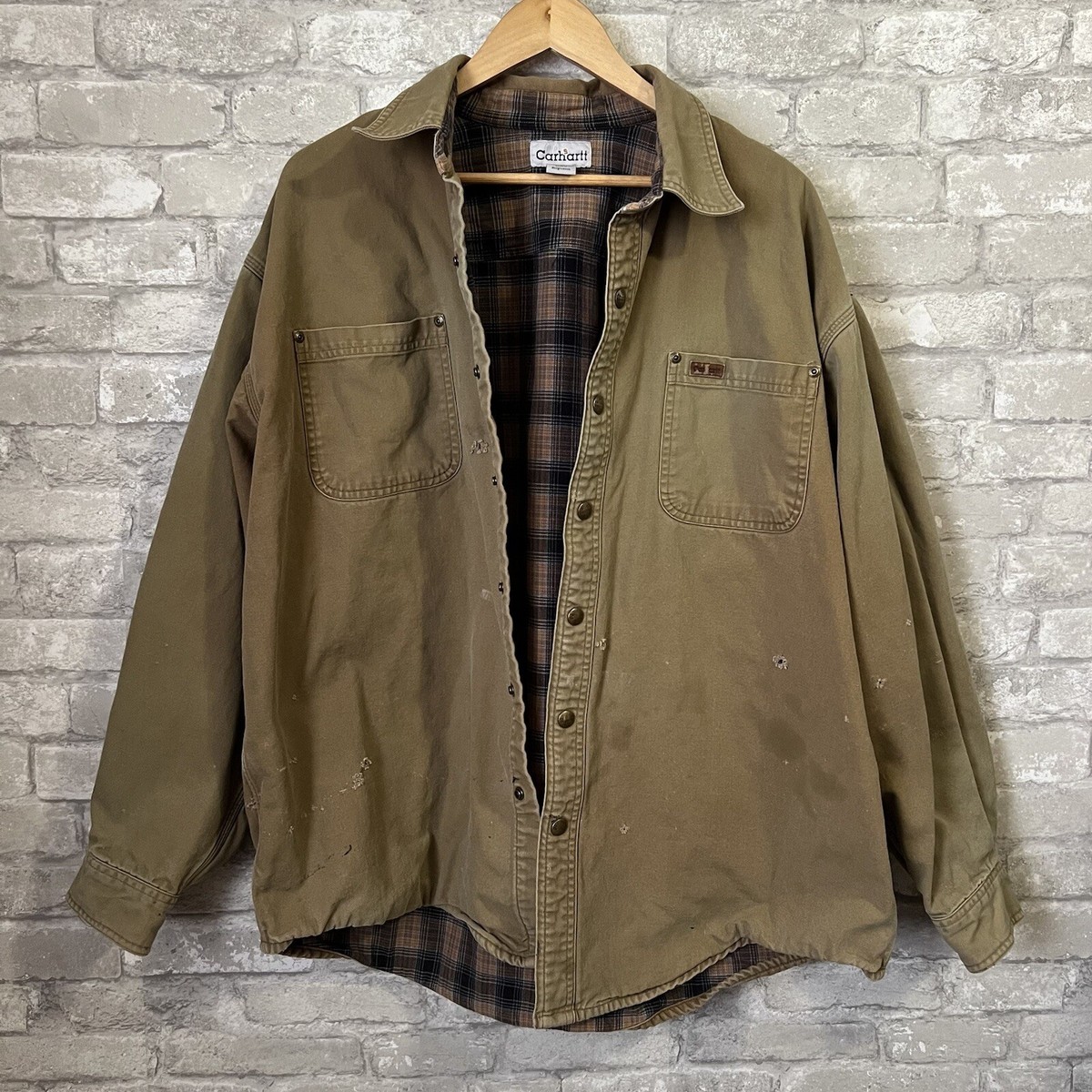 Vintage Carhartt Men's XL S96 Brown Duck Canvas Shirt Jacket