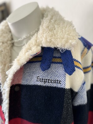 Supreme Shearling Bomber Jacket Plaid Fleece Sherpa Lined