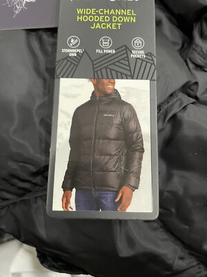 New Eddie Bauer Men's Black Wide Channel Hooded Down Jacket EB650