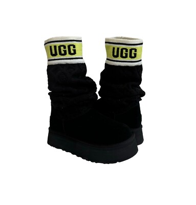 UGG CLASSIC SWEATER LETTER SHORT BLACK PLATFORM BOOTS sz US 12