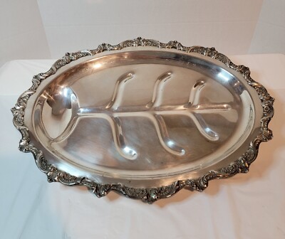 POOLE SILVER CO. 5000 22 Silver Plate Footed MEAT PLATTER TRAY