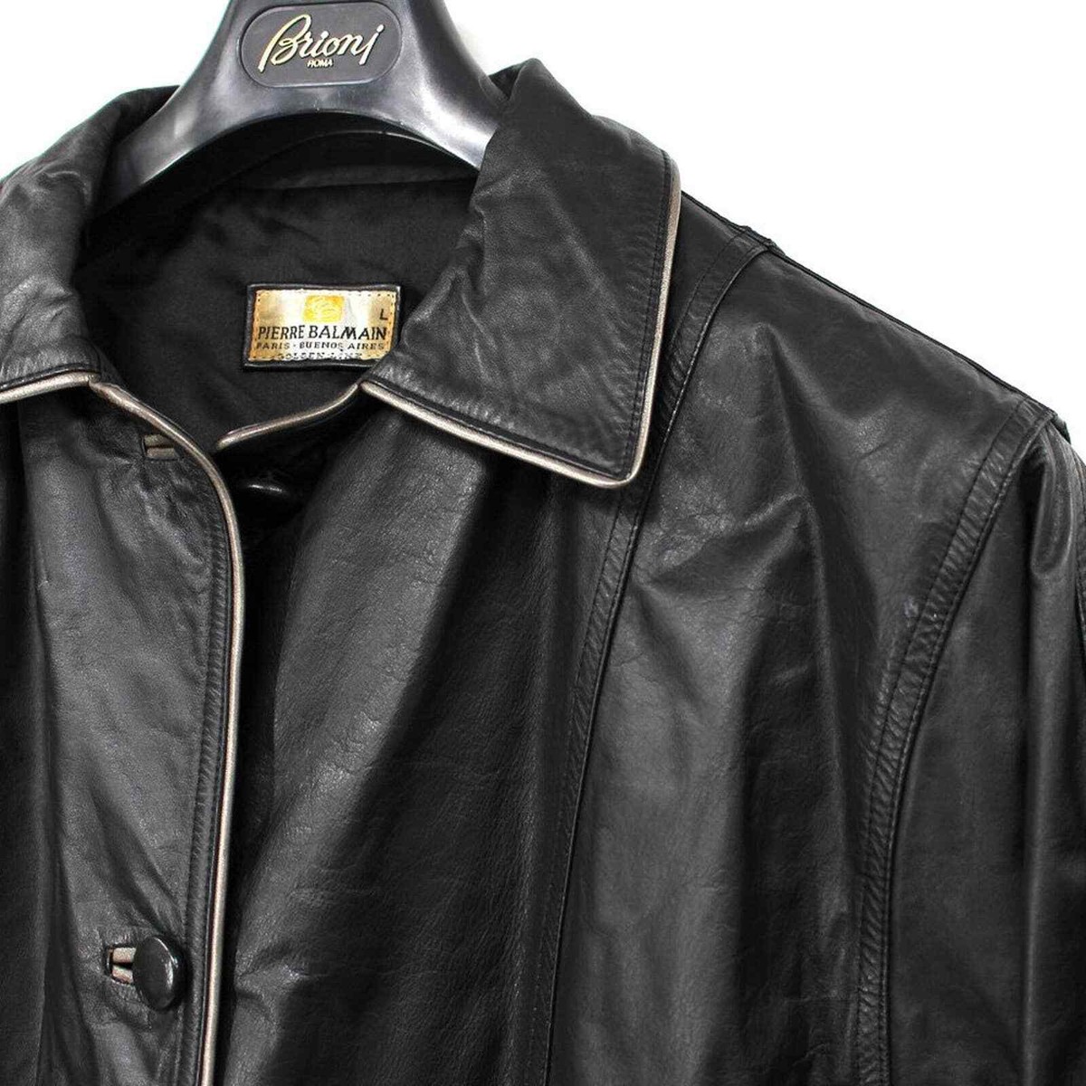 Pierre BALMAIN Golden Line Black Leather Button-Up Jacket L