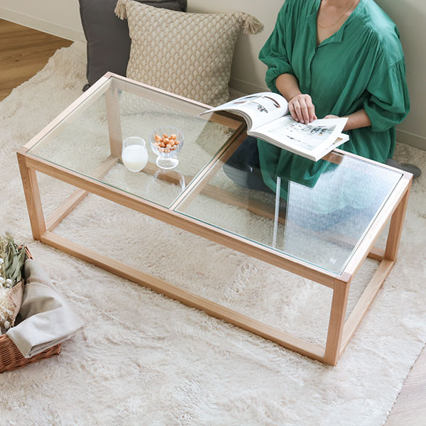 楽天市場】センターテーブル 幅110cm ガラステーブル ガラス天板 木製