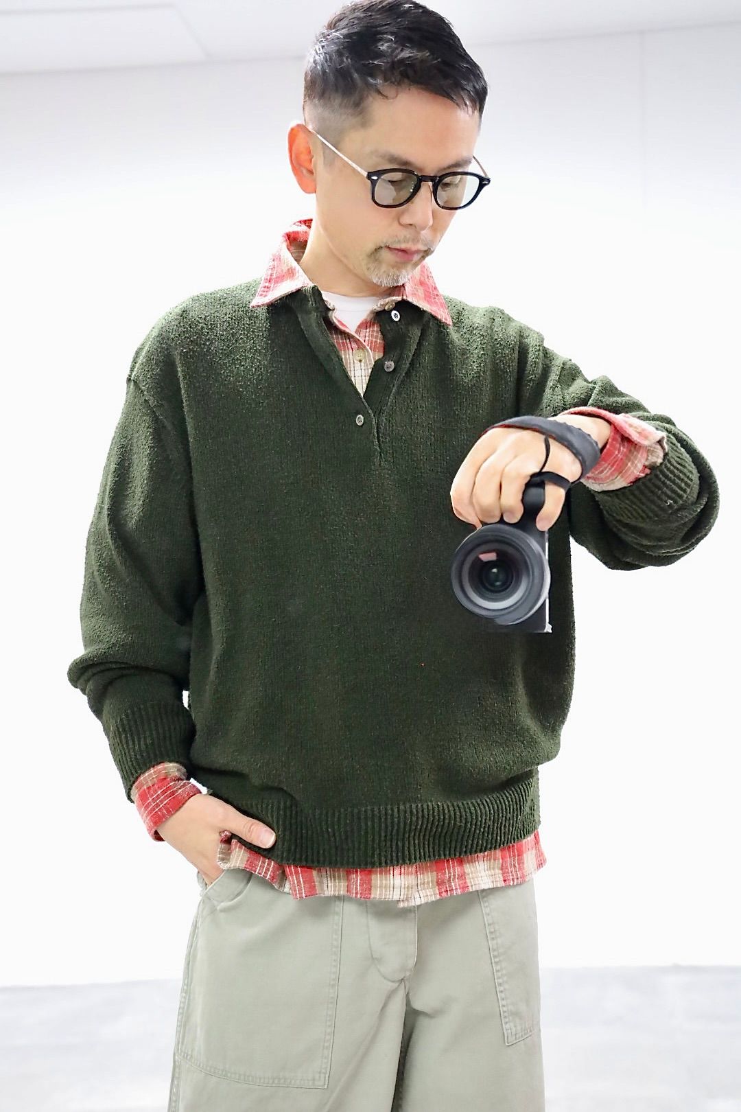 A.PRESSE 2026 STYLE1 Vintage Cotton Silk Nep Twill Check Shirts