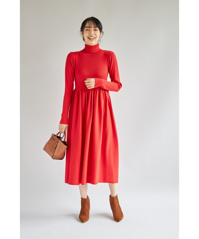 マシェリコラボ》ハイネックニットワンピース