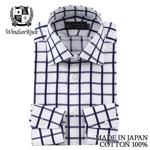 ドレスシャツ ワイシャツ 長袖 ワイドカラー ドレスシャツ ネイビー