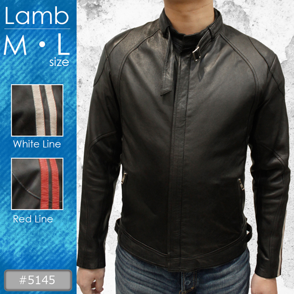 ラム革 シングルライダースジャケット メンズ ブラック/レッド M/ 5145
