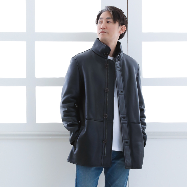 ムートンコート ハーフコート メンズ 本革コート 6012