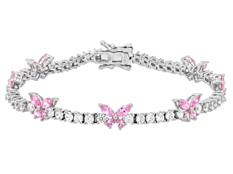 Pink And White Cubic Zirconia Rhodium Over Sterling Silver