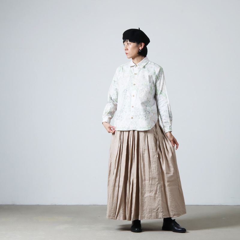 YAECA (ヤエカ) WRITE GATHER SKIRT COTTON LINEN / ギャザースカート