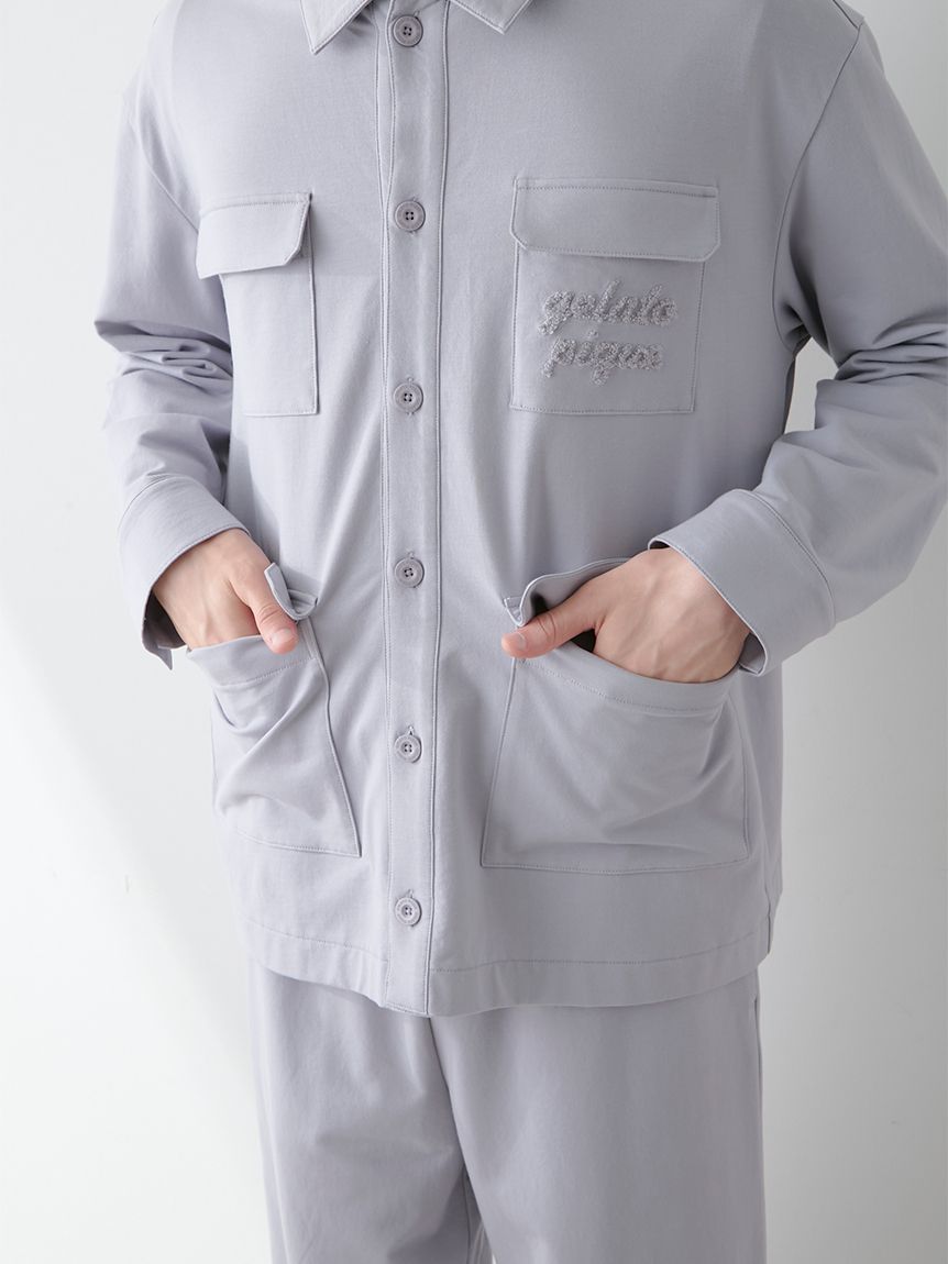 HOMME】ミニ裏毛ワンポイントロゴ刺繍シャツ(シャツ)｜ルームウェア