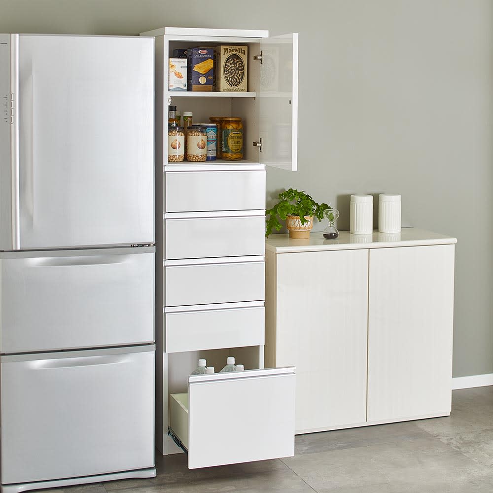 幅45奥行55高さ178cm］キッチンすき間収納 引き出し5段 【Anyaシリーズ