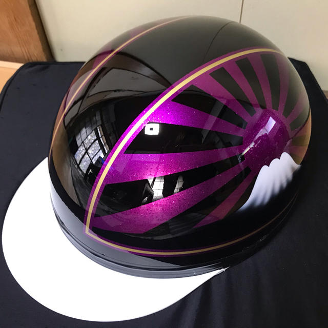 紫ラメ 黒 金ライン 富士日章 コルク半 ヘルメット カスタムペイント