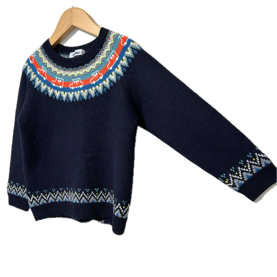familiar - ファミリア 120 車刺繍入りノルディック柄セーター ニット