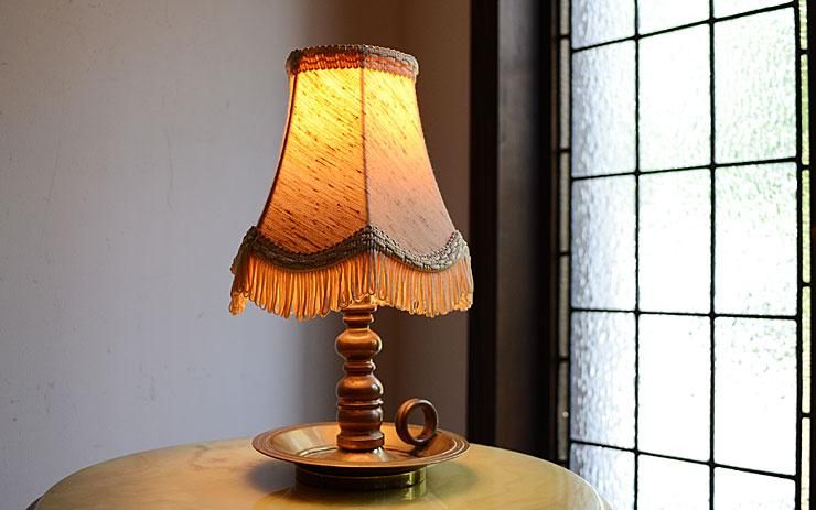 フリンジシェード 取手付真鍮テーブルランプ｜アンティーク照明