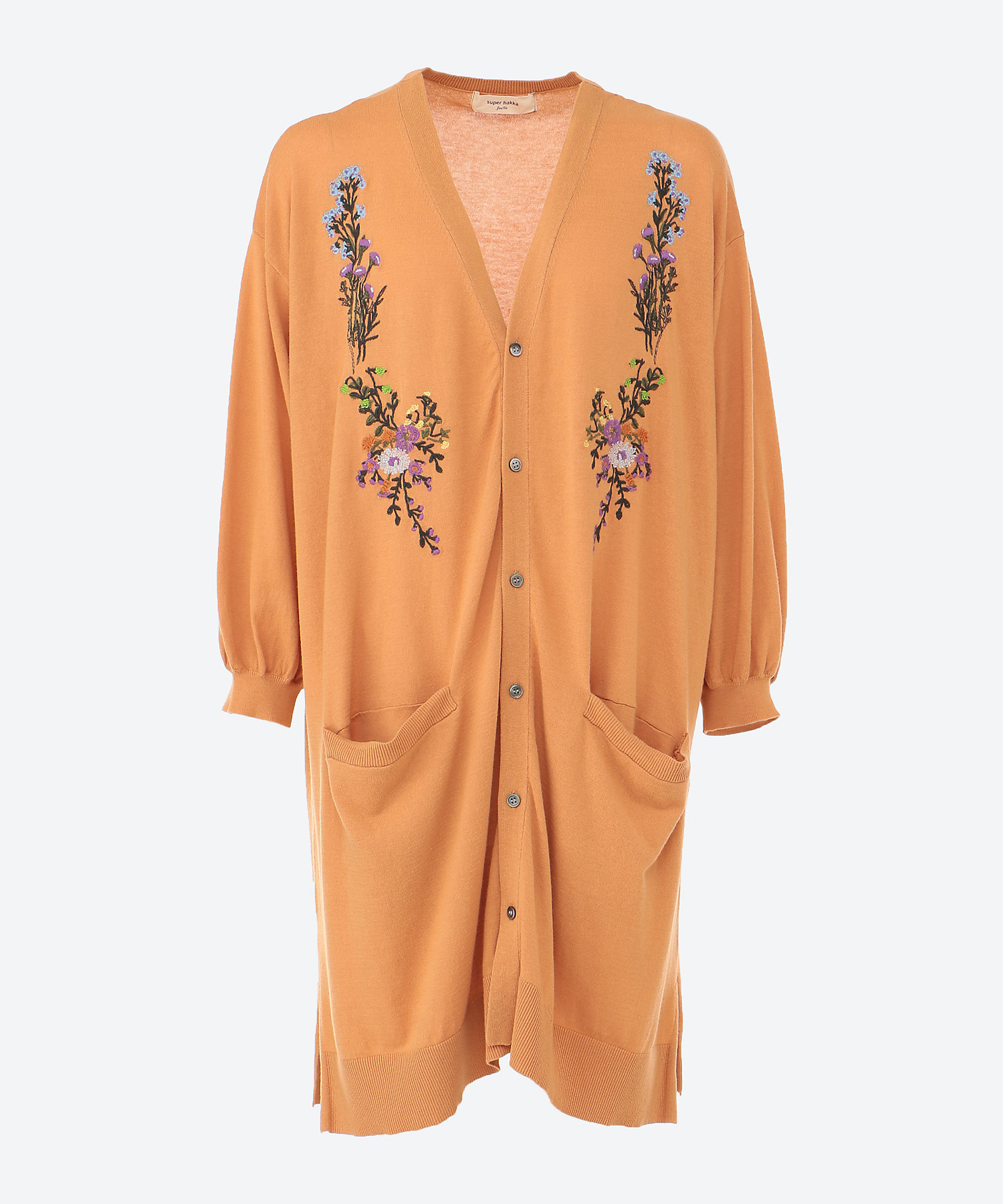 ハイツイストコットン オータムガーデン刺繍 ロングニットカーディガン