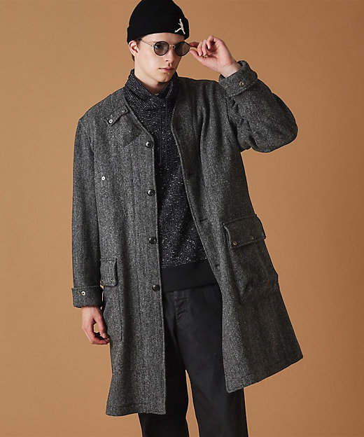 ウールヘリンボン ノーカラーコート（2002267528） | TAKEO