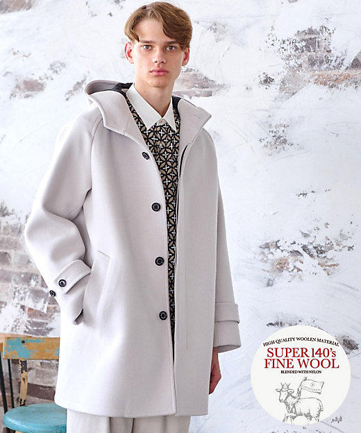 Super140's ウールフーデットコート（2002364080