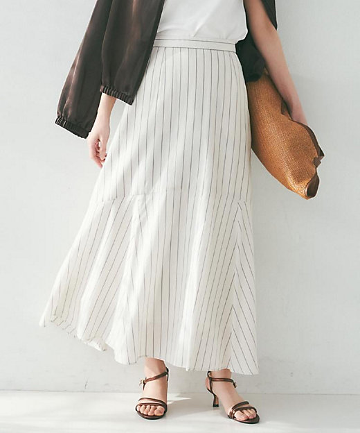 後ろウエストゴム／マーメイド】ストライプフレアスカート