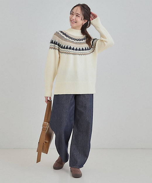 洗濯機可／S－LL】配色が大人かわいい フェアアイル柄求心ニット