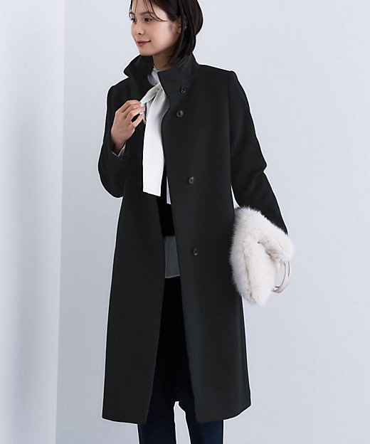 名品コート／日本製】ウール100％スタンドカラーロングコート