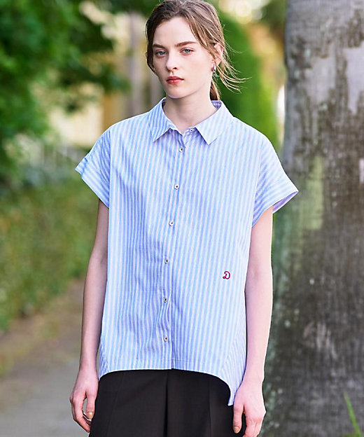 洗える／コットン100％】イレギュラーヘムストライプシャツ
