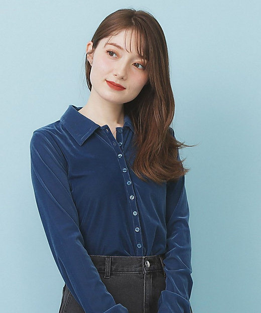 衿付きベロアジャージトップス【洗濯機OK】（2002536267