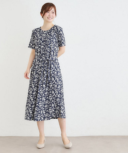 洗える／ジャージ素材／同柄アイテムあり】ライ柄ワンピース