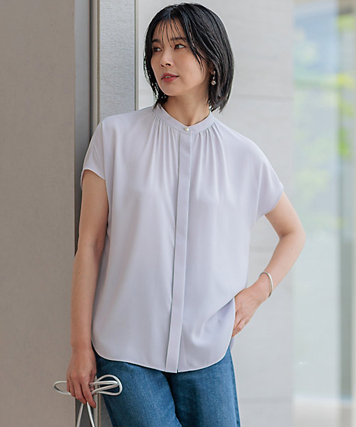 洗える】バックサテンアムンゼン パール釦 ブラウス