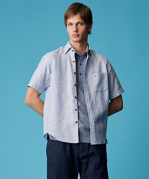 麻100％・軽い・涼しい】 モイスチャーリネン半袖 シャツ