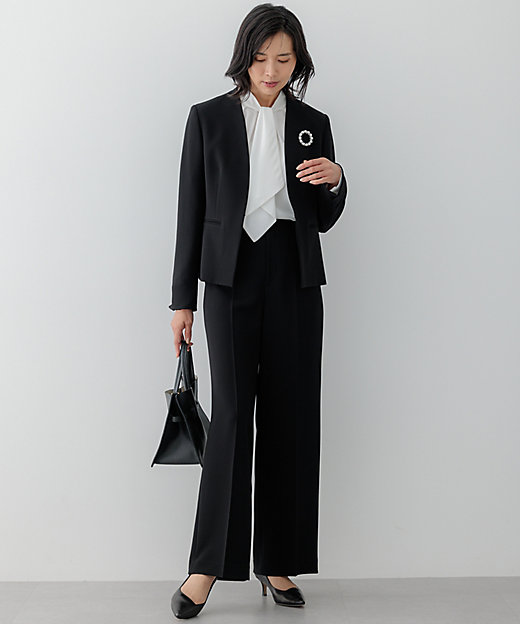 セットアップ対応／洗える】トリアセダブルジョーゼット ノーカラー