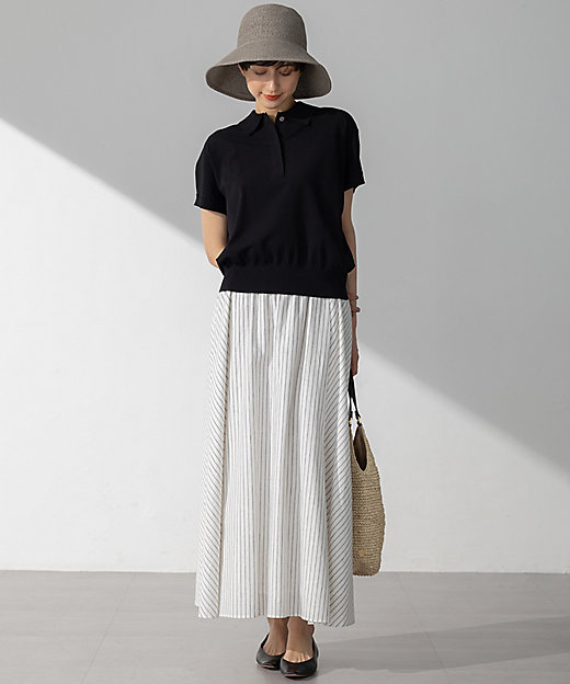 洗える】レーヨンポリエステルストレッチ フレンチスリーブ ポロニット