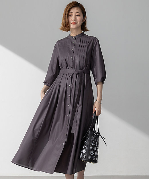 洗える】ラスターローン フロントタック ワンピース