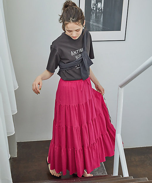 SLOW／一部店舗限定】ブライトリネン ティアード スカート